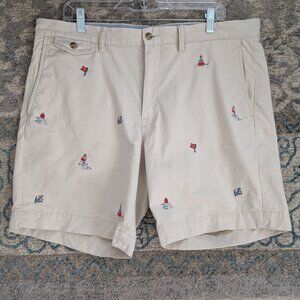 POLO RALPH LAUREN Shorts Mens 36 Beige Embroidered Stretch Straight Fit Nautical